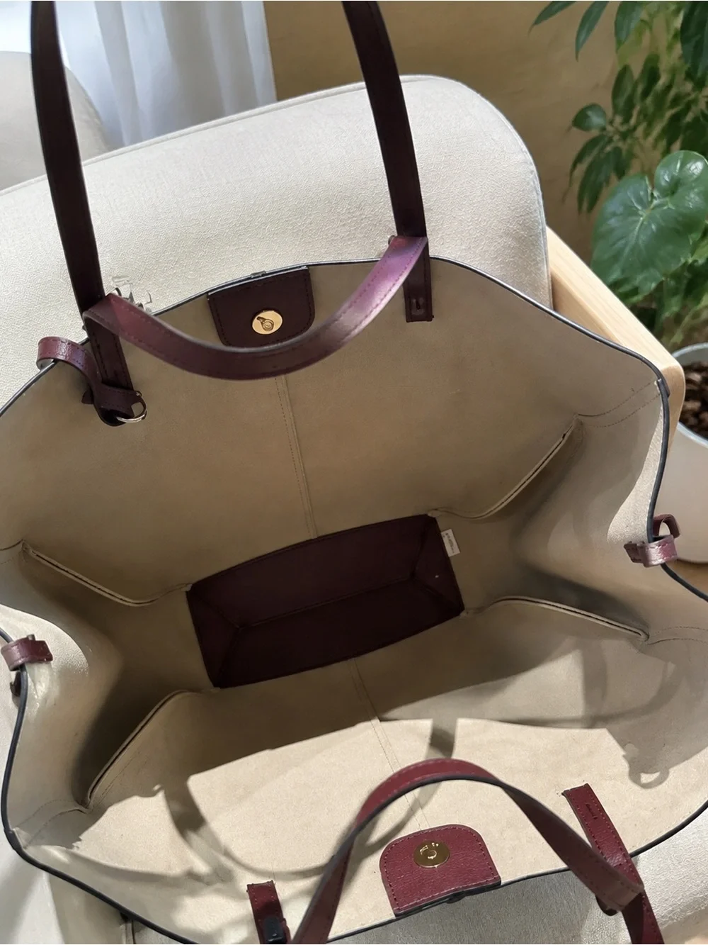 Celine Plum Leather Tote with Matching Pouch